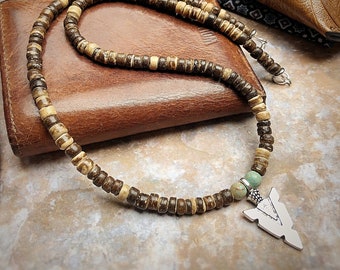 Coconut Bead Arrowhead Pendant Necklace