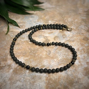 Men's Simple Lava Bead Necklace, Black Gemstone Necklace, Men's Boho Necklace, Jewellery For Men, Father's Day Gift, Men's Birthday Gift