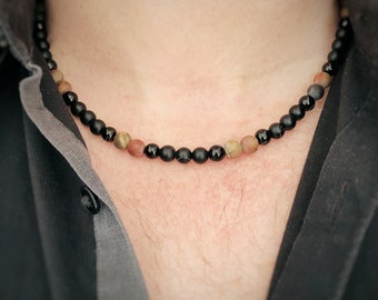Men's Picasso Jasper & Black Agate Bead Necklace