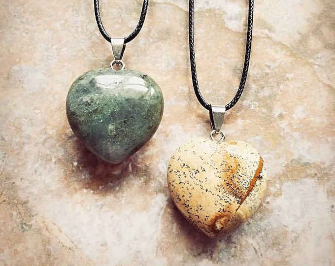 Natural Stone Boho Heart Pendant Necklaces