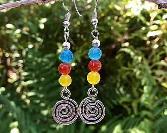 Swirly Gemstone Bead Dangly Earrings