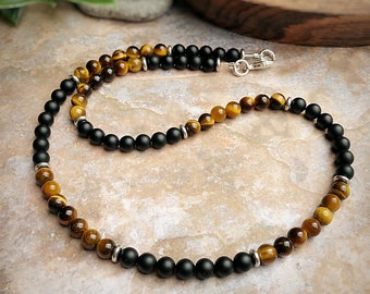 Tangaroa Men's Tiger Eye Necklace, Men's Brown Gemstone Necklace, Boho Necklace, Jewellery For Men, Mens Beaded Necklace, Father's Day Gift
