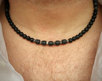 Midnight Black Agate, Lava & Jasper Beaded Necklace