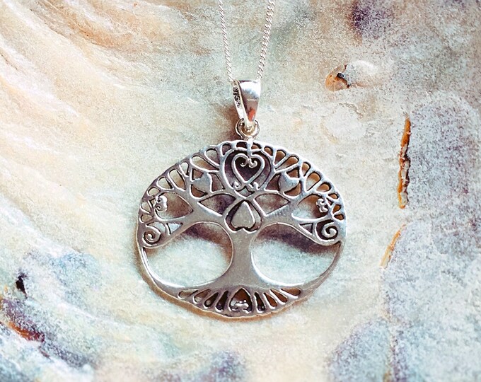 Featured listing image: Sterling Silver - Tree of Life Thai 925 Silver Boho Oval Pendant Necklace Fretwork, Circle, Circular Family Nature Plants Healing Protection
