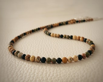 Men's Jasper & Green Unakite Bead Necklace