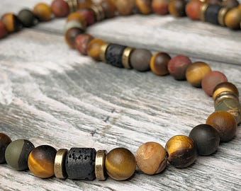 Vato Men's Picasso Jasper & Frosted Tiger Eye Necklace