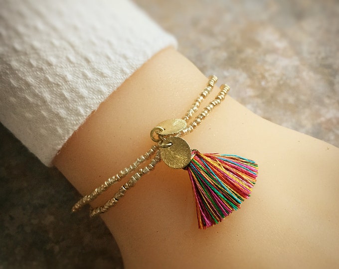 Women's Fairtrade Rainbow Beaded Tassel Bracelet