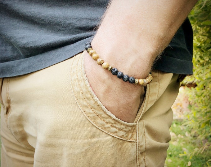 Men's Simple Jasper & Lava Bead Necklace