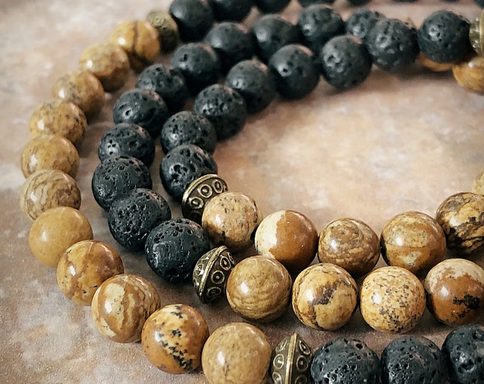 Men's Simple Jasper & Lava Bead Necklace