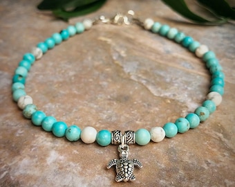 Turquoise and White Howlite Sea Turtle Anklet