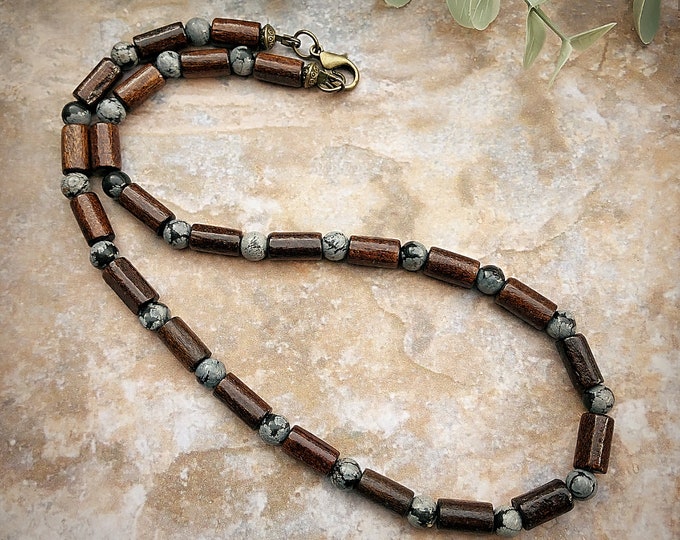 Men's Snowflake Obsidian Surfer Necklace