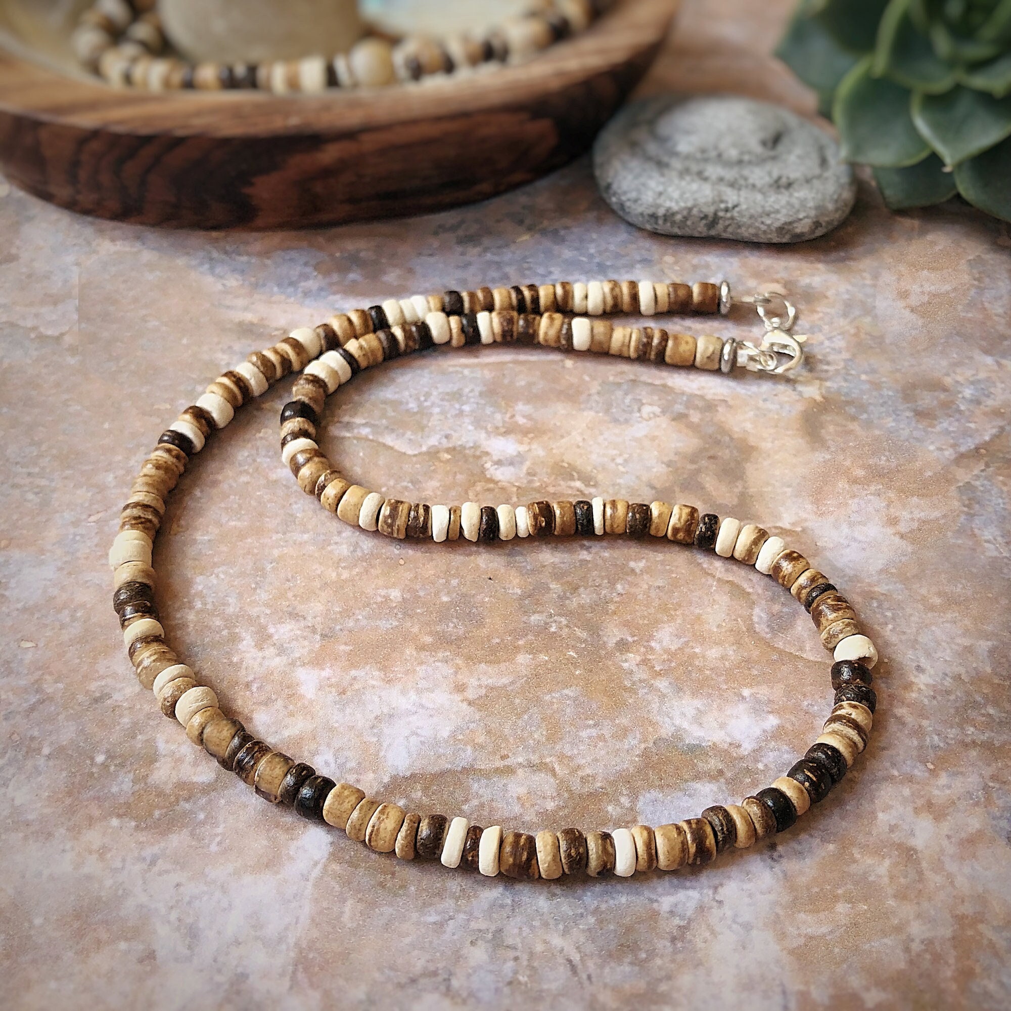 30 Mm Black and Light Brown Wooden Beads Necklace 
