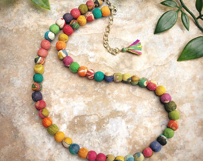 Kantha Textile Beads Fairtrade Mishka Necklace