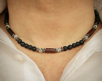 Men's Volcanic Lava & Malachite Necklace