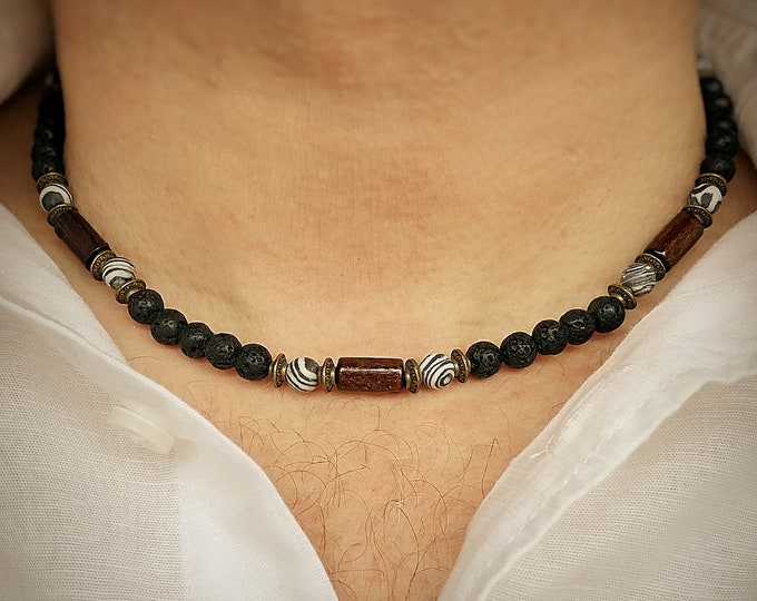 Men's Volcanic Lava & Malachite Necklace