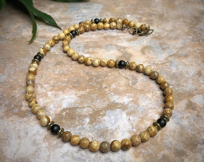 Men's Simple Jasper & Agate Bead Necklace