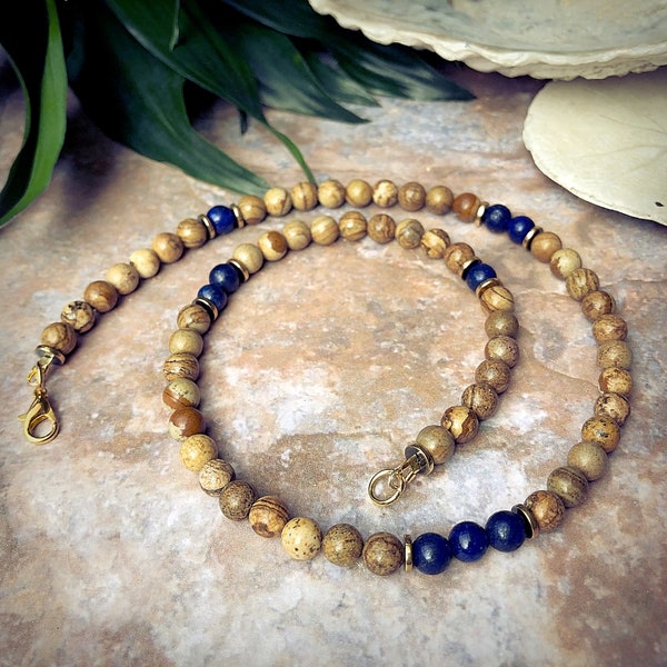 Timeless Men's Lapis Necklace, Men's Blue Gemstone Necklace, Boho Necklace, Jewellery For Men, Men's Beaded Necklace, Father's Day Gift