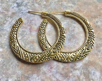 Embossed Golden Serpent Hoop Earrings