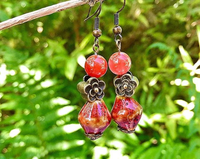 Glazed Ceramic Flower Drop Earrings (Two Styles)
