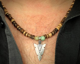 Coconut Bead Arrowhead Pendant Necklace
