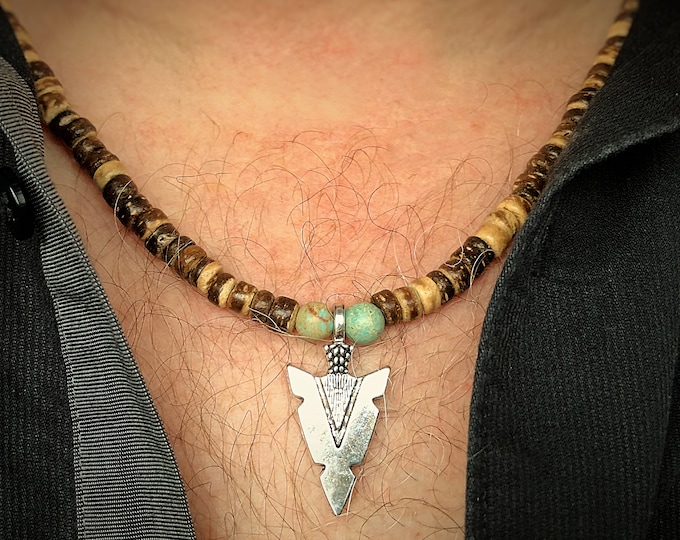 Coconut Bead Arrowhead Pendant Necklace