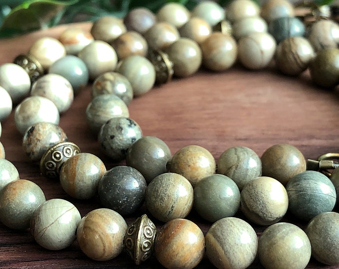 Men's Leaf Jasper Bead Necklace