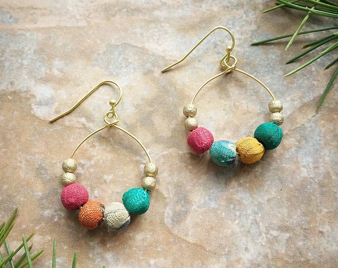 Kantha Textile Beads Fairtrade Anika Earrings