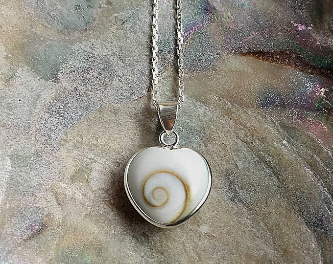 Sterling Silver & Shell Shiva Eye Pendant Necklace (Heart)