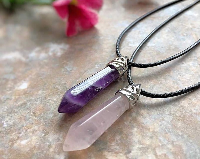 Amethyst and Rose Quartz Crystal Pendant Necklaces