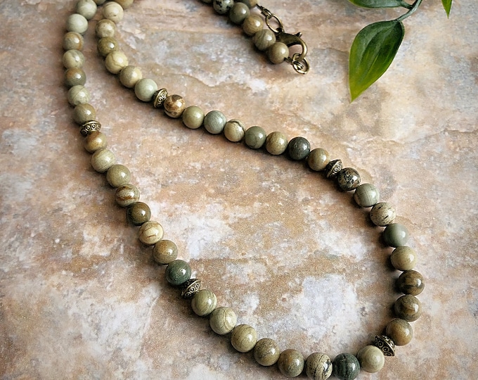 Men's Leaf Jasper Bead Necklace