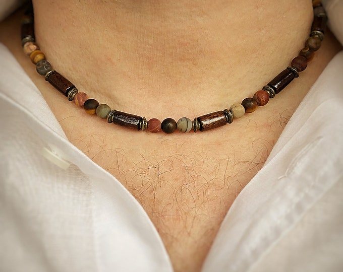 Men's Picasso Jasper & Tiger Eye Surfer Style Necklace