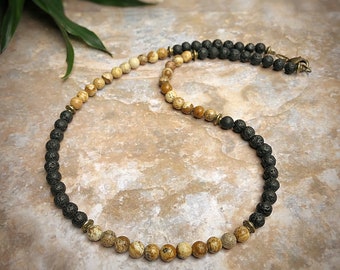 Men's Simple Jasper & Lava Bead Necklace, Men's Gemstone Necklace, Men's Boho Necklace, Jewellery For Men, Father's Day Gift