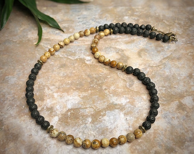 Men's Simple Jasper & Lava Bead Necklace