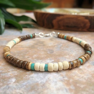 Rustic Island Turquoise Anklet, Women's Wood Bead Anklet, Boho Beaded Anklet, Boho Beach Jewellery, Boho Ankle Bracelet, Anklets for Women