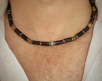 Men's Sea Sediment Jasper and Wood Surfer Style Necklace