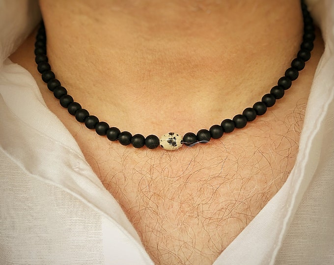 Men's Dalmatian Jasper Bead Necklace