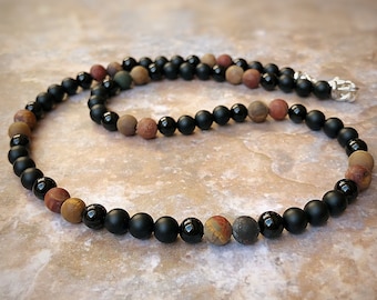 Men's Picasso Jasper & Black Agate Bead Necklace