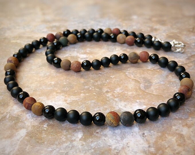 Men's Picasso Jasper & Black Agate Bead Necklace