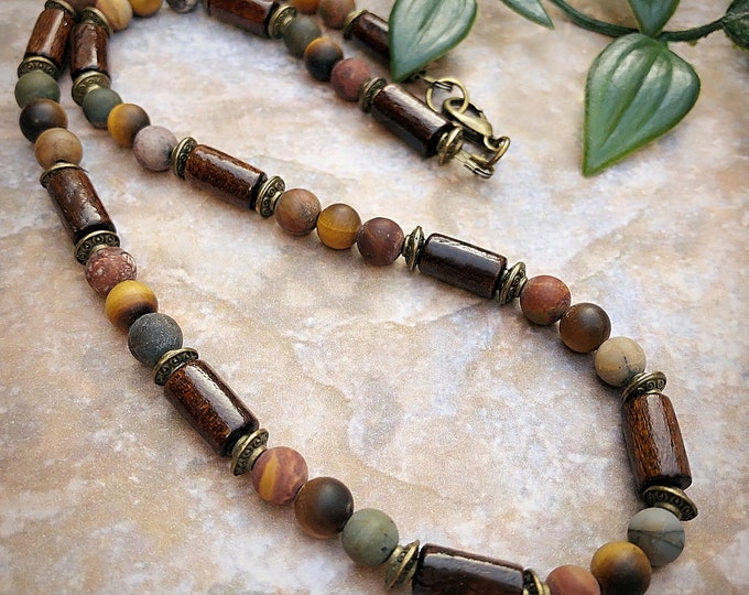 Men's Picasso Jasper & Tiger Eye Surfer Style Necklace
