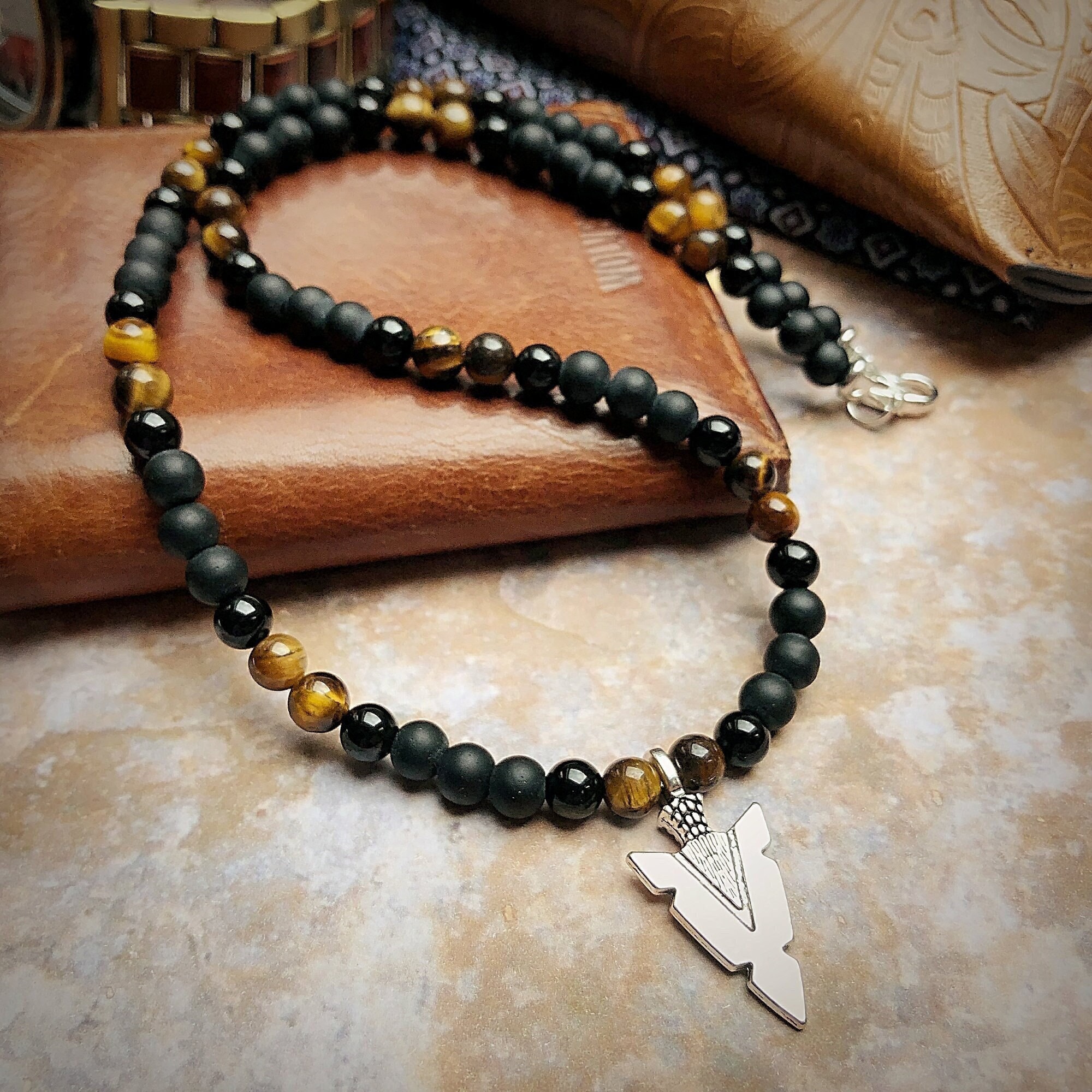Mens stone hot sale bead necklace