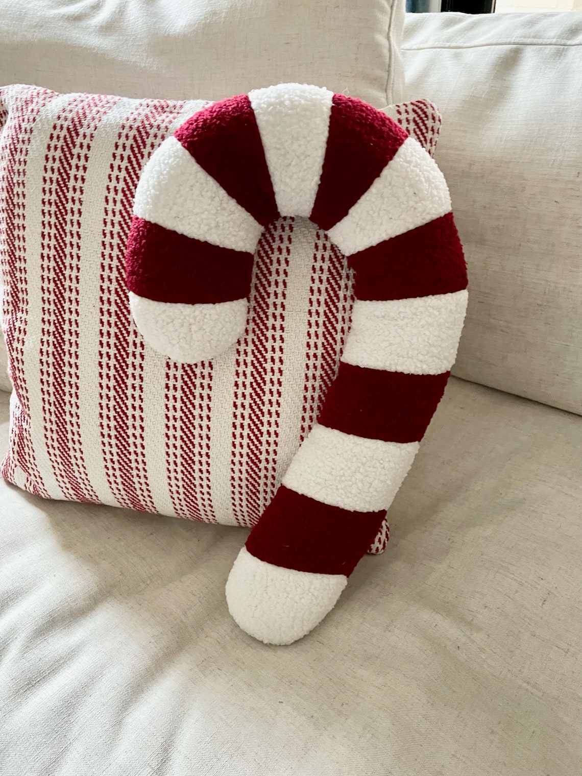Candy Cane Sherpa Pillow Candy Cane Pillow Faux Fur Etsy