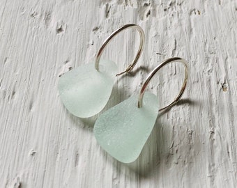 Sterling Silver Sea Glass Hoop Earrings