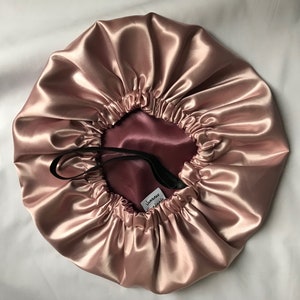 Rose Gold Adjustable Satin Hair Bonnet | Reversible Satin Bonnet for women| Drawstring Satin Bonnet | Sleep Cap, Hair accessory