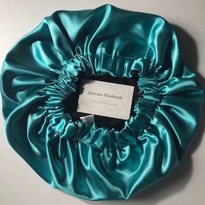 Reversible Jade and Black Silky Satin Bonnet for Women- Gift for her