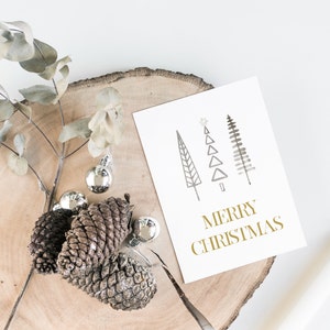 Merry Christmas Three Trees Printable Card, Instant Download, Watercolour Christmas Trees