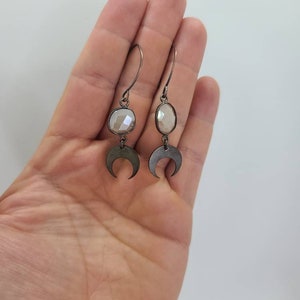 Bohemian Dreaming - Moonstone - Patinated Brass Crescent - Moons - Celestial - Beauty - Boho Mood - Faceted Stone - Copper Wires - Artisan