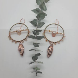 Freshwater Pearl - Feminine - Delicate - Statement Earrings - Rose Quartz - Rose Gold Plated - Hand - Goddess - Earth Mother