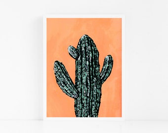 Cactus Painting Print Pink Background | Original acrylic print | Gallery poster | Plant Art | Green Pink Wall art (INSTANT DOWNLOAD)