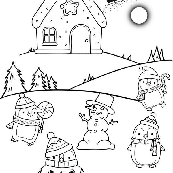 A very penguin Christmas coloring sheet, xmas coloring, Christmas activity, for teachers, Kids Craft, Penguin coloring page, Holiday sheet