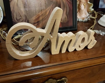 Amor Love Sign, carved wood sign, love wood word, shabby chic, Farmhouse Word, distressed word, decorative word, Word décor, wood love sign